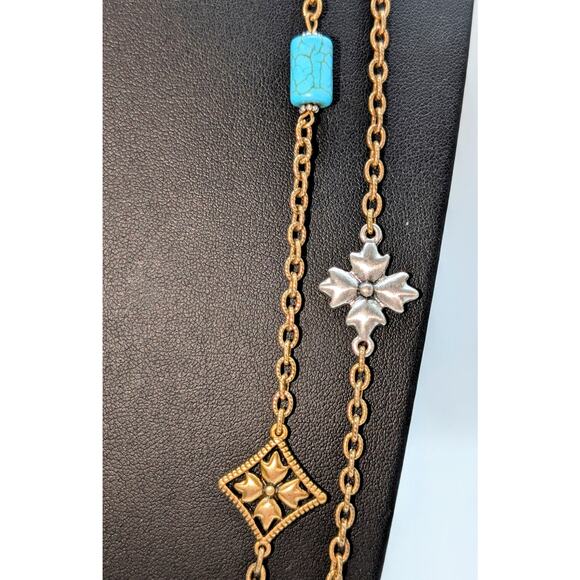 Patricia Nash Two Strand Antique Gold/Bronze Chain Two Tone Beaded Necklace - Picture 4 of 5